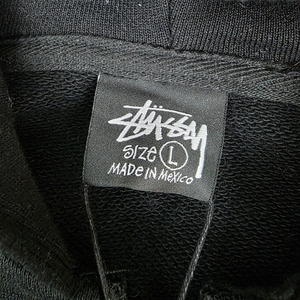 Stussy Hoodie Mens Large Black Full Zip Logo Back Graphic Fleece Sweatshirt - Picture 2 of 16